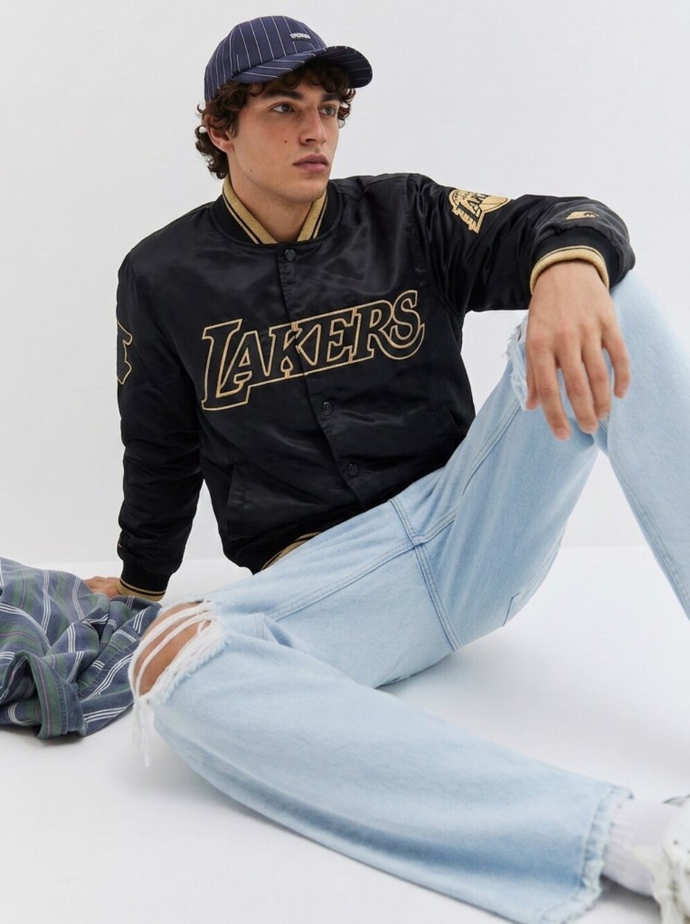 Starter Los Angeles Lakers Black/Gold Label Satin Varsity Jacket sz SMALL